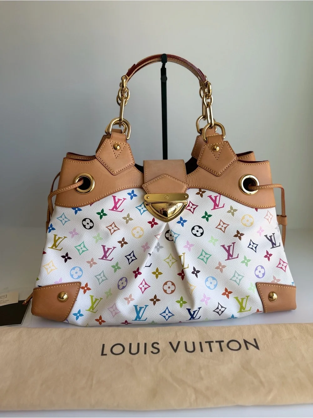 Authentic Louis Vuitton Takashi Murakami White Blanc Multicolor Ursula Handbag